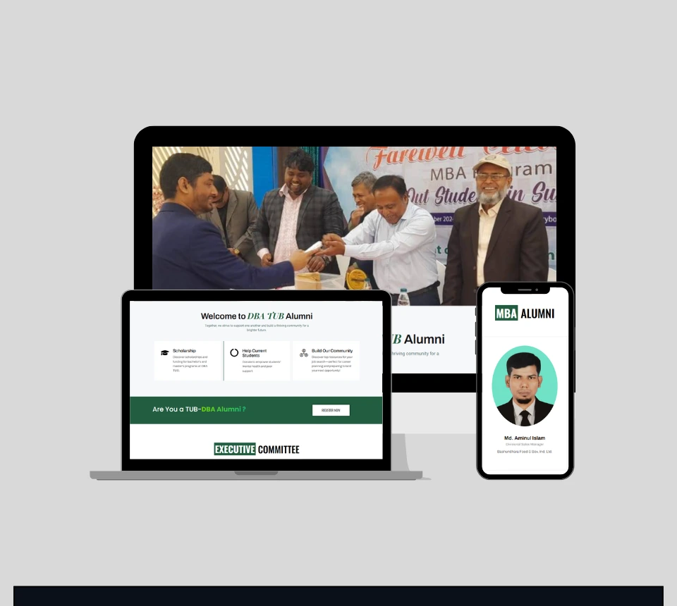 DBA TUB Alumni ওয়েবসাইটের স্ক্রিনশট